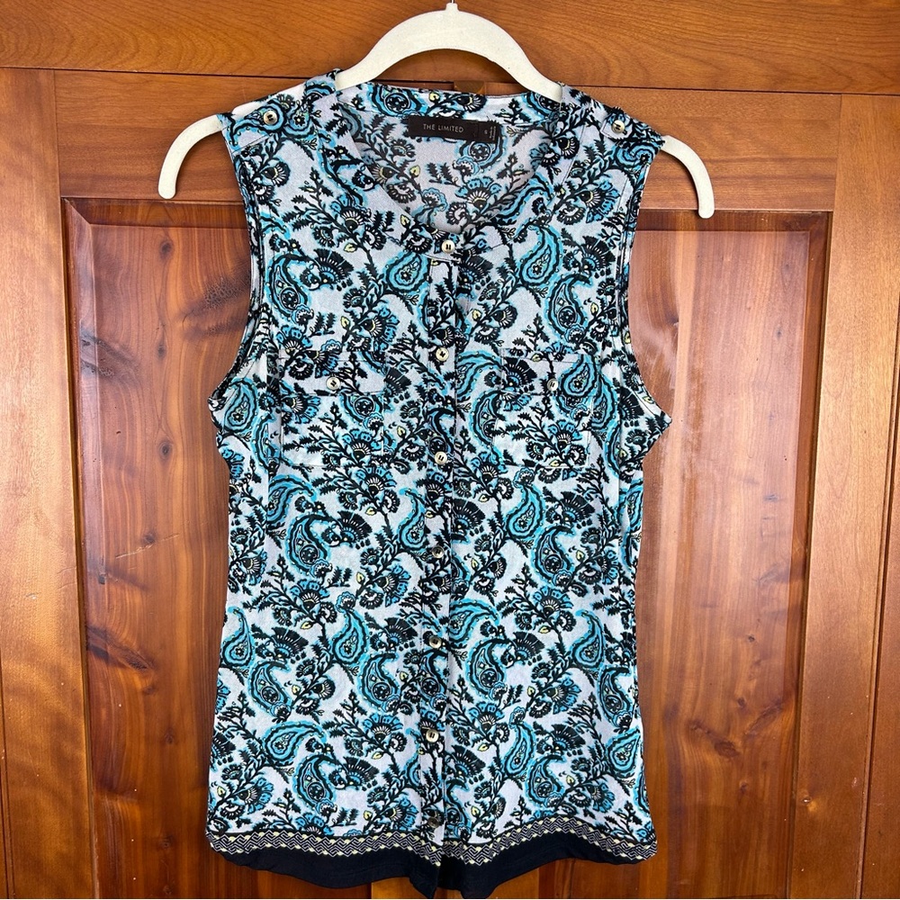 The Limited Paisley Print Button Down Sleeveless Top Y2K 90’s Semi Sheer Fairy
